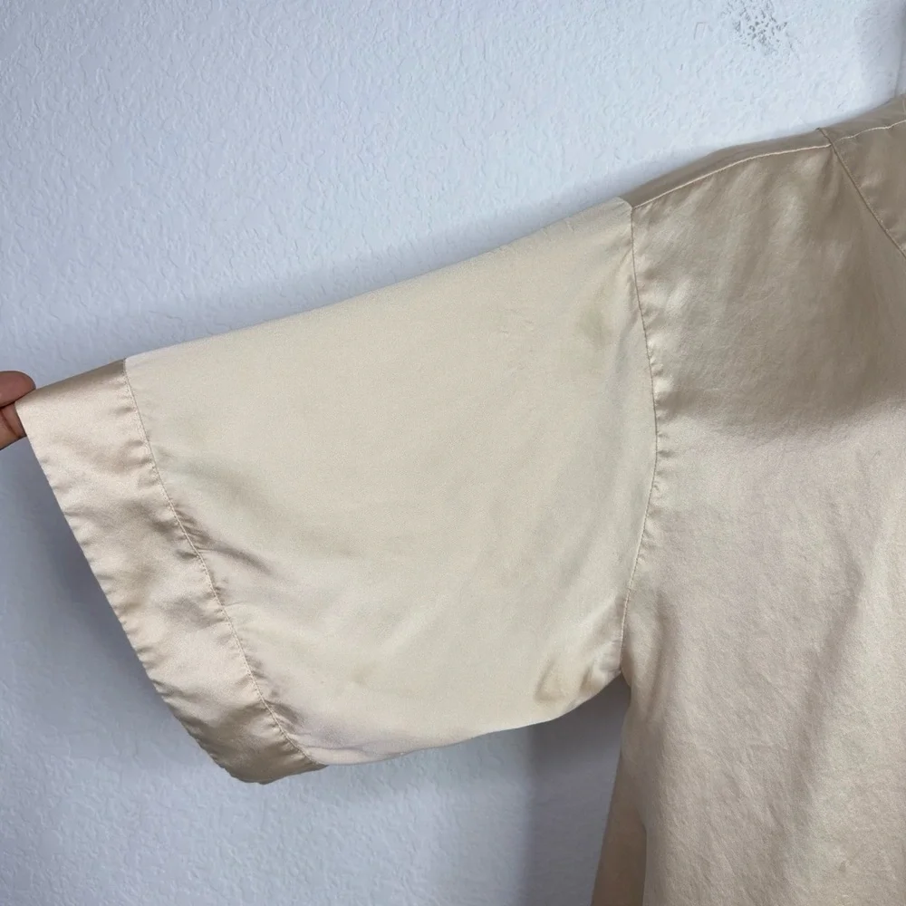 Studio Laperla Robe Womens Size 4 Beige Silk Short Sleeve‎ Romantic Sleepwear